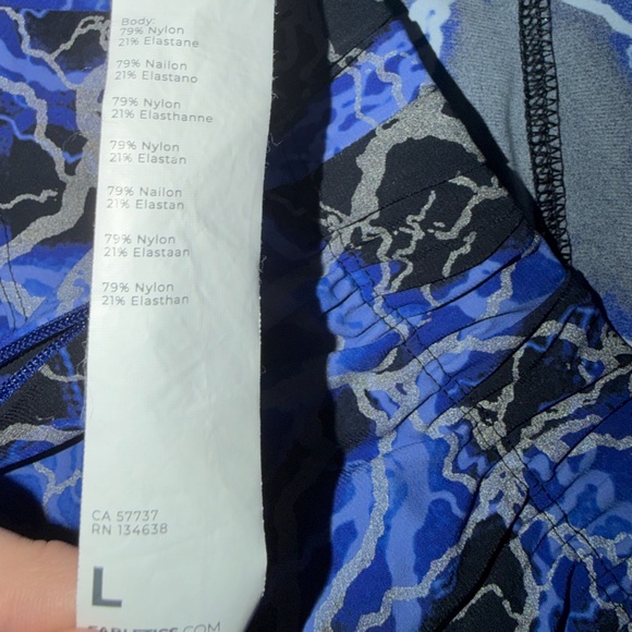 Fabletics The One Blue and Black Patterned Athletic/Running/Gym Shorts 5” Inseam - Picture 2 of 3